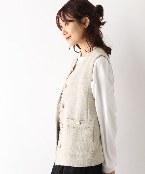 GLOBAL WORK（グローバルワーク）の「ツイードフリンジベスト/971794（ベスト・レディース・ブラック/アイボリー・FREE）」の11枚目の写真