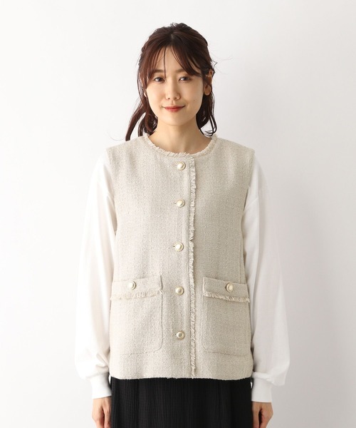 GLOBAL WORK（グローバルワーク）の「ツイードフリンジベスト/971794（ベスト・レディース・ブラック/アイボリー・FREE）」の16枚目の写真