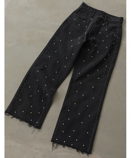 Re:EDIT（リエディ）の「[2024SS COLLECTION][MEISM by Re:EDIT][低身長/高身長サイズ有]パールorラインストーンワイドストレートコットンデニムパンツ（デニムパンツ・レディース・ブラック/ブルー系その他/ブラック系その他/ブルー・LARGE/MEDIUM/SMALL/TALL/SHORT）」の13枚目の写真