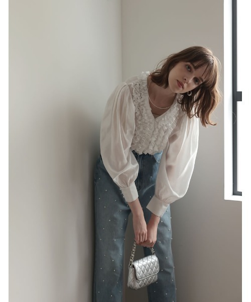 Re:EDIT（リエディ）の「[2024SS COLLECTION][MEISM by Re:EDIT][低身長/高身長サイズ有]パールorラインストーンワイドストレートコットンデニムパンツ（デニムパンツ・レディース・ブラック/ブルー系その他/ブラック系その他/ブルー・LARGE/MEDIUM/SMALL/TALL/SHORT）」の10枚目の写真