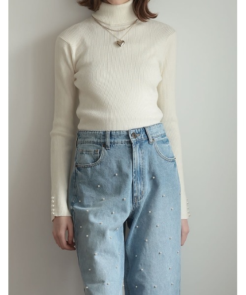 Re:EDIT（リエディ）の「[2024SS COLLECTION][MEISM by Re:EDIT][低身長/高身長サイズ有]パールorラインストーンワイドストレートコットンデニムパンツ（デニムパンツ・レディース・ブラック/ブルー系その他/ブラック系その他/ブルー・LARGE/MEDIUM/SMALL/TALL/SHORT）」の11枚目の写真