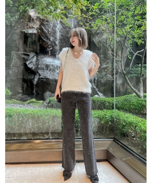 Re:EDIT（リエディ）の「[2024SS COLLECTION][MEISM by Re:EDIT][低身長/高身長サイズ有]パールorラインストーンワイドストレートコットンデニムパンツ（デニムパンツ・レディース・ブラック/ブルー系その他/ブラック系その他/ブルー・LARGE/MEDIUM/SMALL/TALL/SHORT）」の17枚目の写真