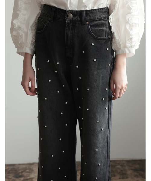 Re:EDIT（リエディ）の「[2024SS COLLECTION][MEISM by Re:EDIT][低身長/高身長サイズ有]パールorラインストーンワイドストレートコットンデニムパンツ（デニムパンツ・レディース・ブラック/ブルー系その他/ブラック系その他/ブルー・LARGE/MEDIUM/SMALL/TALL/SHORT）」の19枚目の写真