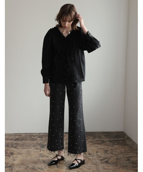 Re:EDIT（リエディ）の「[2024SS COLLECTION][MEISM by Re:EDIT][低身長/高身長サイズ有]パールorラインストーンワイドストレートコットンデニムパンツ（デニムパンツ・レディース・ブラック/ブルー系その他/ブラック系その他/ブルー・LARGE/MEDIUM/SMALL/TALL/SHORT）」の8枚目の写真