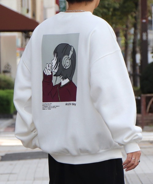 【ブルー】cafe graphic バックプリント スウェット オーバーサイズ / ユニセ ブルー】cafe graphic バックプリント スウェット オーバーサイズ