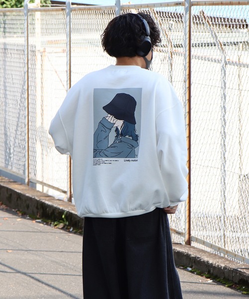 ILL'S（イルズ）の「イラストバックプリント / ワンポイント刺繍 ビッグシルエット プルオーバースウェット カットソー ユニセックス【ILL'S】（スウェット・メンズ・グレー系その他/ブラック/グレー系2/グレー系3/ブルー/ブラック系その他/杢グレー/ホワイト系その他2/ブルー系その他/グレー系その他2/グレー系その他3/グリーン系その他2/グリーン系その他3/ホワイト/ホワイト系その他/ホワイト系その他3・M/L/XL）」の18枚目の写真