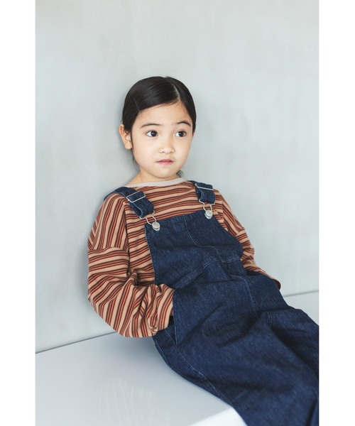 ooju（オージュ）の「【ooju】ボーダーロングTシャツ（Tシャツ/カットソー・キッズ・ブラウン/グリーン/ベージュ/キャメル・1/2/3/4）」の2枚目の写真