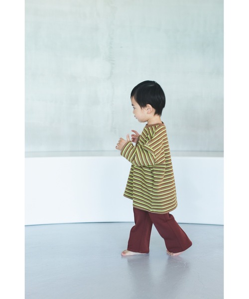 ooju（オージュ）の「【ooju】ボーダーロングTシャツ（Tシャツ/カットソー・キッズ・ブラウン/グリーン/ベージュ/キャメル・1/2/3/4）」の6枚目の写真