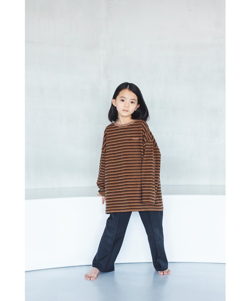 ooju（オージュ）の「【ooju】ボーダーロングTシャツ（Tシャツ/カットソー・キッズ・ブラウン/グリーン/ベージュ/キャメル・1/2/3/4）」の8枚目の写真