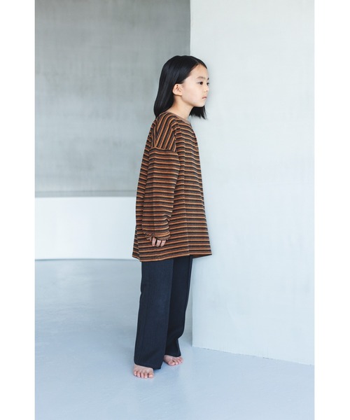 ooju（オージュ）の「【ooju】ボーダーロングTシャツ（Tシャツ/カットソー・キッズ・ブラウン/グリーン/ベージュ/キャメル・1/2/3/4）」の9枚目の写真