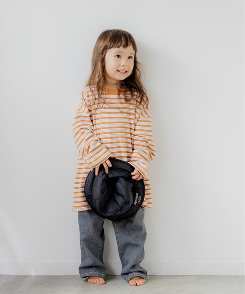 ooju（オージュ）の「【ooju】ボーダーロングTシャツ（Tシャツ/カットソー・キッズ・ブラウン/グリーン/ベージュ/キャメル・1/2/3/4）」の13枚目の写真