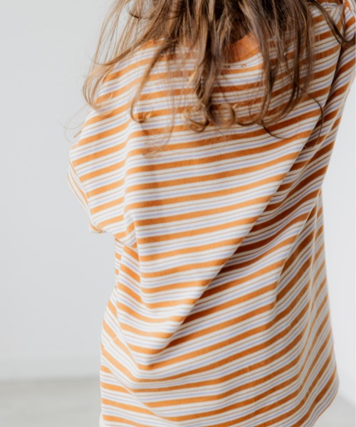 ooju（オージュ）の「【ooju】ボーダーロングTシャツ（Tシャツ/カットソー・キッズ・ブラウン/グリーン/ベージュ/キャメル・1/2/3/4）」の14枚目の写真