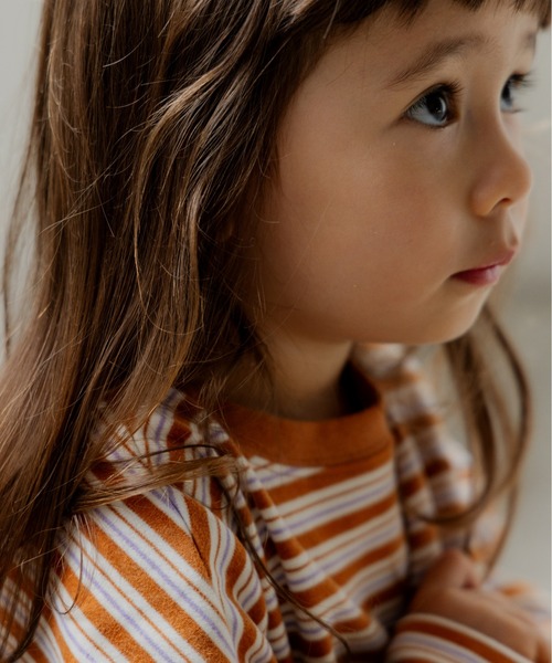 ooju（オージュ）の「【ooju】ボーダーロングTシャツ（Tシャツ/カットソー・キッズ・ブラウン/グリーン/ベージュ/キャメル・1/2/3/4）」の15枚目の写真