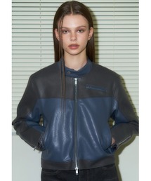A'GEM/9 × .kom『 FANCY CLUB/ファンシークラブ』BLOCK PANEL LEATHER JACKET/ブロックパネル フェイクレザージャケット
