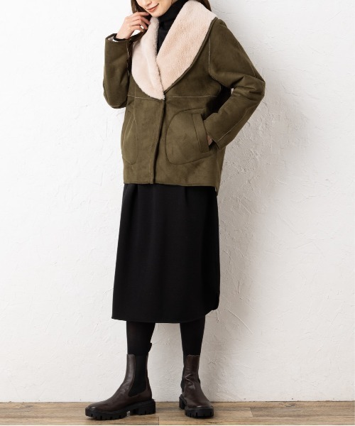 洗えるフェイクムートンワイドカラーブルゾン 新品】aunt lily 