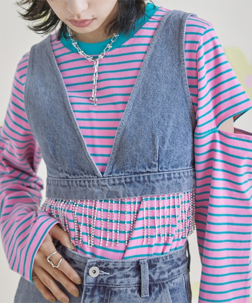 miette（ミエット）の「ビジューフリンジデニムビスチェ（Tシャツ/カットソー・レディース・ブルー・FREE）」の6枚目の写真