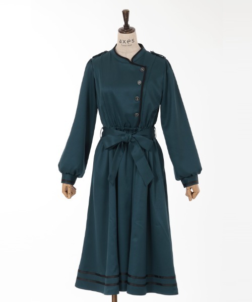 アクシーズファム スタンドカラー連釦ワンピース 黒 スタンドカラー連釦ワンピース[品番：IGAW0004377]｜axes femme