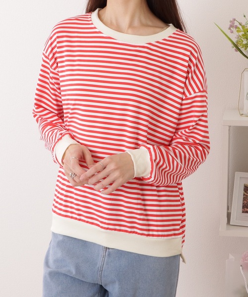 Lace Ladies(レースレディース)の「ビッグ シルエット クルーネック ボーダー プルオーバー(Tシャツ/カットソー・レディース・レッド/ブラック/イエロー・XL/M)」の3枚目の写真