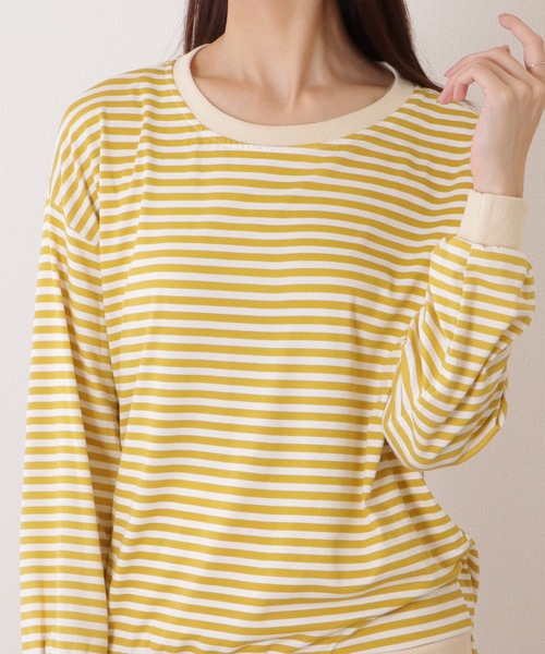 Lace Ladies(レースレディース)の「ビッグ シルエット クルーネック ボーダー プルオーバー(Tシャツ/カットソー・レディース・レッド/ブラック/イエロー・XL/M)」の2枚目の写真