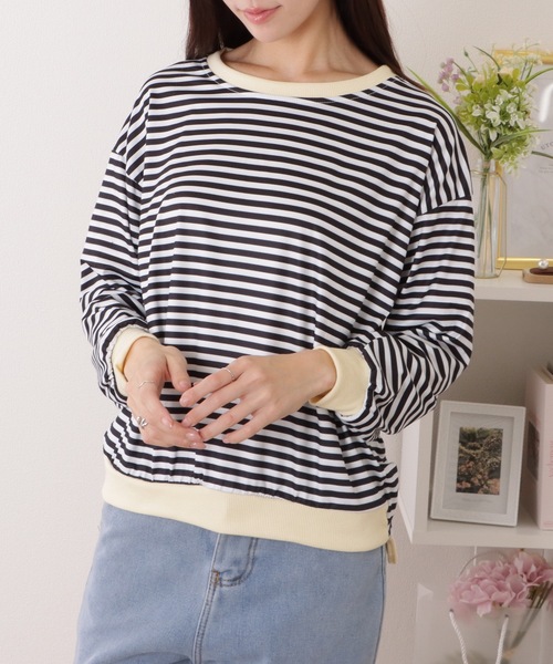 Lace Ladies(レースレディース)の「ビッグ シルエット クルーネック ボーダー プルオーバー(Tシャツ/カットソー・レディース・レッド/ブラック/イエロー・XL/M)」の4枚目の写真