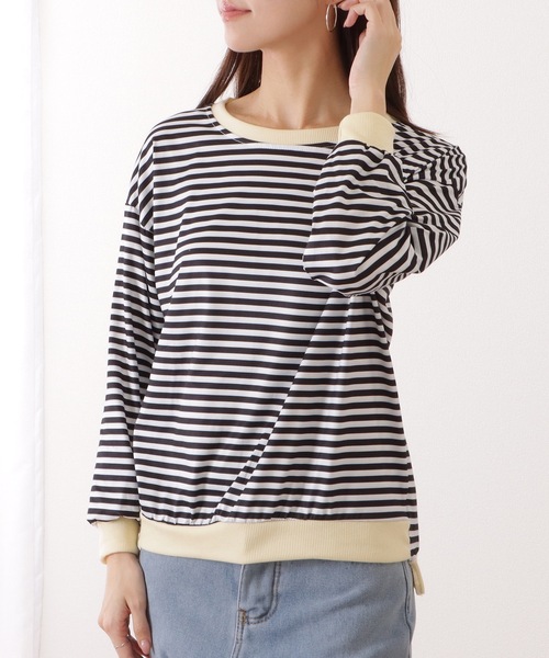 Lace Ladies(レースレディース)の「ビッグ シルエット クルーネック ボーダー プルオーバー(Tシャツ/カットソー・レディース・レッド/ブラック/イエロー・XL/M)」の5枚目の写真