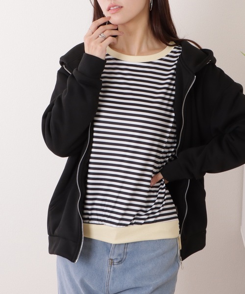 Lace Ladies(レースレディース)の「ビッグ シルエット クルーネック ボーダー プルオーバー(Tシャツ/カットソー・レディース・レッド/ブラック/イエロー・XL/M)」の6枚目の写真