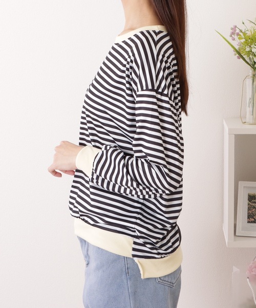 Lace Ladies(レースレディース)の「ビッグ シルエット クルーネック ボーダー プルオーバー(Tシャツ/カットソー・レディース・レッド/ブラック/イエロー・XL/M)」の9枚目の写真