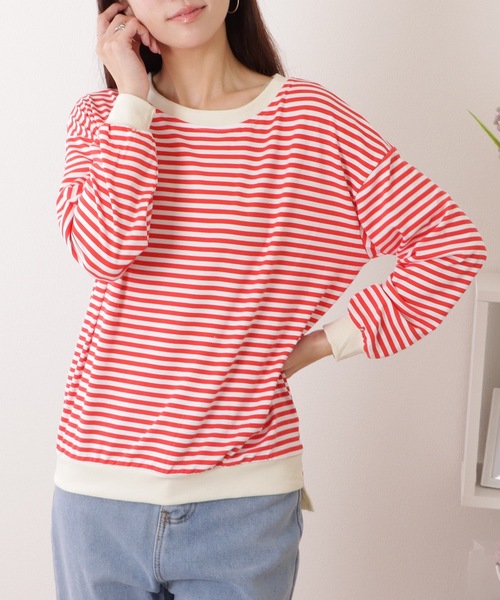 Lace Ladies(レースレディース)の「ビッグ シルエット クルーネック ボーダー プルオーバー(Tシャツ/カットソー・レディース・レッド/ブラック/イエロー・XL/M)」の11枚目の写真