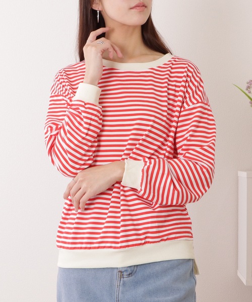 Lace Ladies(レースレディース)の「ビッグ シルエット クルーネック ボーダー プルオーバー(Tシャツ/カットソー・レディース・レッド/ブラック/イエロー・XL/M)」の12枚目の写真