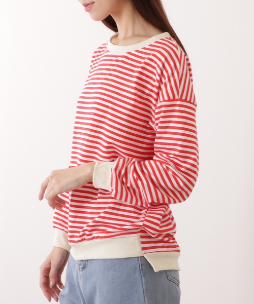 Lace Ladies(レースレディース)の「ビッグ シルエット クルーネック ボーダー プルオーバー(Tシャツ/カットソー・レディース・レッド/ブラック/イエロー・XL/M)」の13枚目の写真