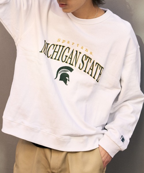 DISCUS ATHLETIC(ディスカス アスレチック)の「【DISCUS× Michigan University コラボ】 カレッジロゴ 裏毛 スウェット(スウェット・レディース・グリーン/ホワイト・L/M)」の1枚目の写真