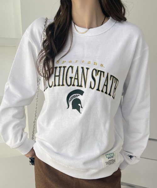 DISCUS ATHLETIC(ディスカス アスレチック)の「【DISCUS× Michigan University コラボ】 カレッジロゴ 裏毛 スウェット(スウェット・レディース・グリーン/ホワイト・L/M)」の6枚目の写真