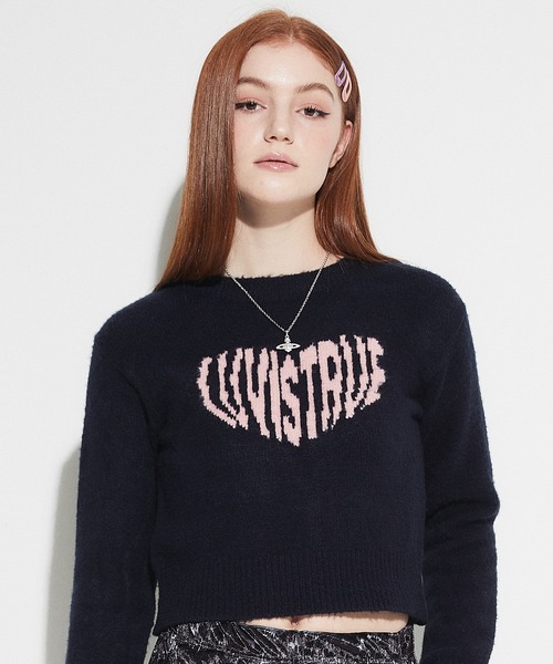 LUVISTRUE(ラヴイズトゥルー)の「OW HEART LOGO KNIT(ニット/セーター・レディース・ネイビー/ブラック/アイボリー・FREE)」の3枚目の写真