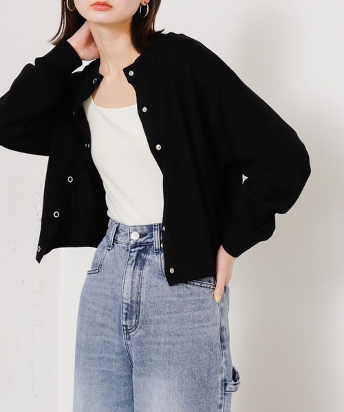 SENSE OF PLACE by URBAN RESEARCH（センスオブプレイスバイアーバンリサーチ）の「リングドットクルーネックカーディガン（カーディガン/ボレロ・レディース・オフホワイト/ブラック/ライトグレー・ONE）」の2枚目の写真