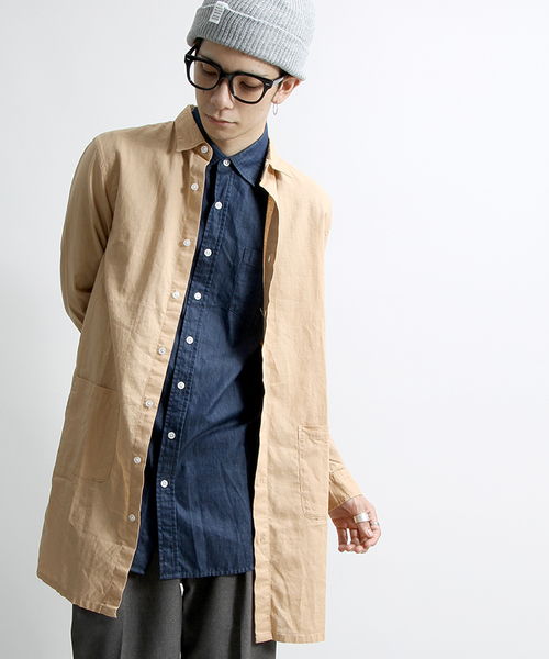 WEGO（ウィゴー）の「WEGO/コットンリネンロングシャツ（シャツ/ブラウス・メンズ・ホワイト/ベージュ/ワイン/ネイビー・MEDIUM/LARGE）」の3枚目の写真