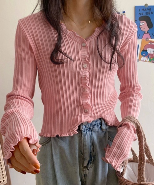 Miniministore(ミニミニストア)の「ウェーブニットカーディガン レディース(ニット/セーター・レディース・ピンク/グリーン/モカ/パープル/イエロー/ブラック・FREE)」の14枚目の写真