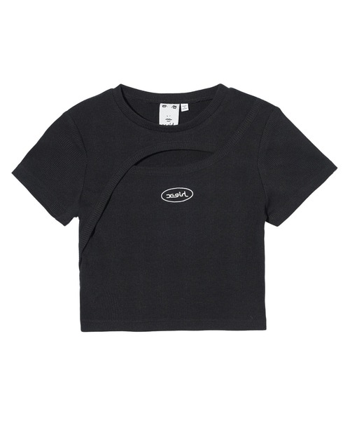 X-girl（エックスガール）の「FRONT SLIT S/S TOP（Tシャツ/カットソー・レディース・ブラック/ホワイト・S/M）」の2枚目の写真