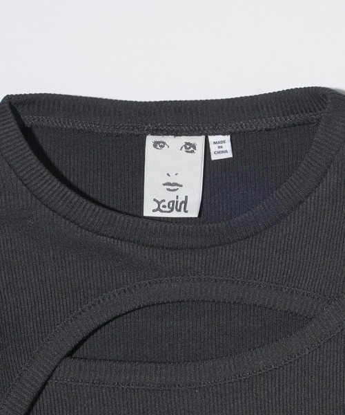 X-girl（エックスガール）の「FRONT SLIT S/S TOP（Tシャツ/カットソー・レディース・ブラック/ホワイト・S/M）」の4枚目の写真