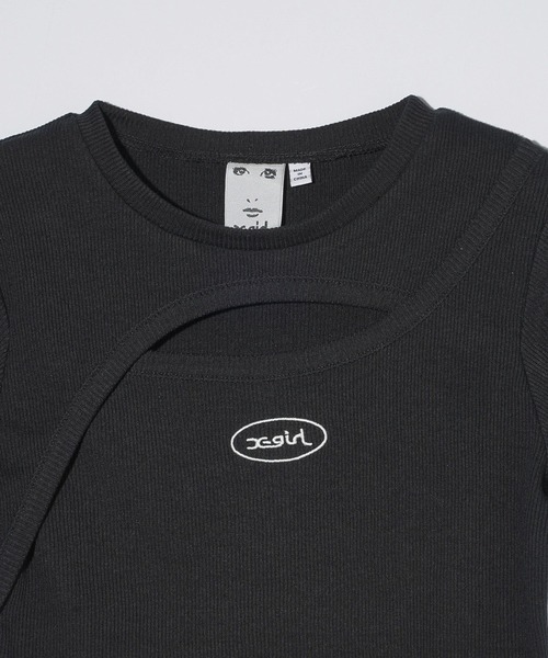 X-girl（エックスガール）の「FRONT SLIT S/S TOP（Tシャツ/カットソー・レディース・ブラック/ホワイト・S/M）」の5枚目の写真