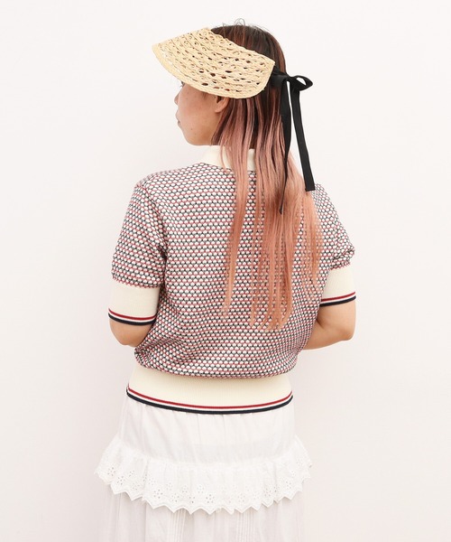 AMBIDEX(アンビデックス)の「レトロジャカードニットポロ(ポロシャツ・レディース・キナリ/ネイビー・FREE)」の5枚目の写真