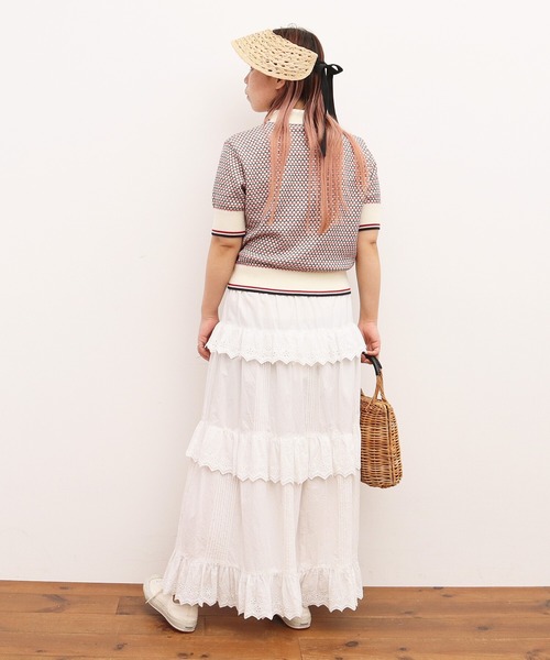 AMBIDEX(アンビデックス)の「レトロジャカードニットポロ(ポロシャツ・レディース・キナリ/ネイビー・FREE)」の8枚目の写真