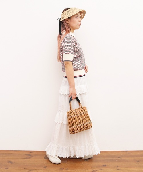 AMBIDEX(アンビデックス)の「レトロジャカードニットポロ(ポロシャツ・レディース・キナリ/ネイビー・FREE)」の9枚目の写真