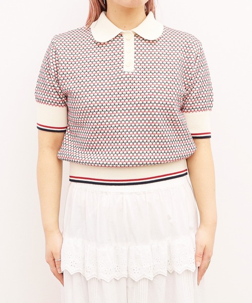 ポロシャツ ポロ マルチジャカード ニットポロ レディース BEAMS HEART ポロシャツ ポロ マルチジャカード ニットポロ