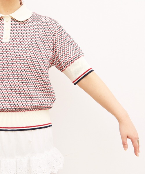 AMBIDEX(アンビデックス)の「レトロジャカードニットポロ(ポロシャツ・レディース・キナリ/ネイビー・FREE)」の20枚目の写真