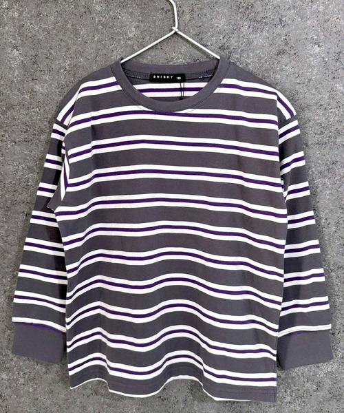 THE CASUAL(カジュアル)の「【ユニセックス】オーバーサイズ ボーダーロンT(Tシャツ/カットソー・キッズ・チャコール/ベージュ/ネイビー/パープル/ダークグリーン/ブラック・110cm/130cm/140cm/150cm/160cm/120cm)」の7枚目の写真