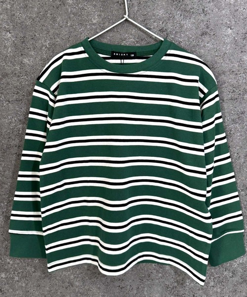 THE CASUAL(カジュアル)の「【ユニセックス】オーバーサイズ ボーダーロンT(Tシャツ/カットソー・キッズ・チャコール/ベージュ/ネイビー/パープル/ダークグリーン/ブラック・110cm/130cm/140cm/150cm/160cm/120cm)」の9枚目の写真
