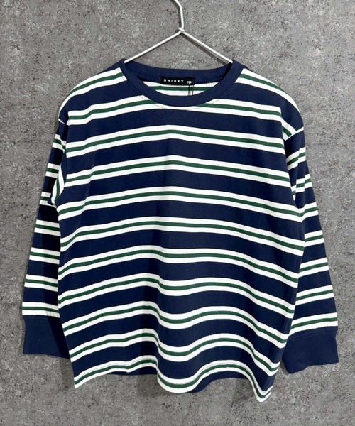 THE CASUAL(カジュアル)の「【ユニセックス】オーバーサイズ ボーダーロンT(Tシャツ/カットソー・キッズ・チャコール/ベージュ/ネイビー/パープル/ダークグリーン/ブラック・110cm/130cm/140cm/150cm/160cm/120cm)」の10枚目の写真