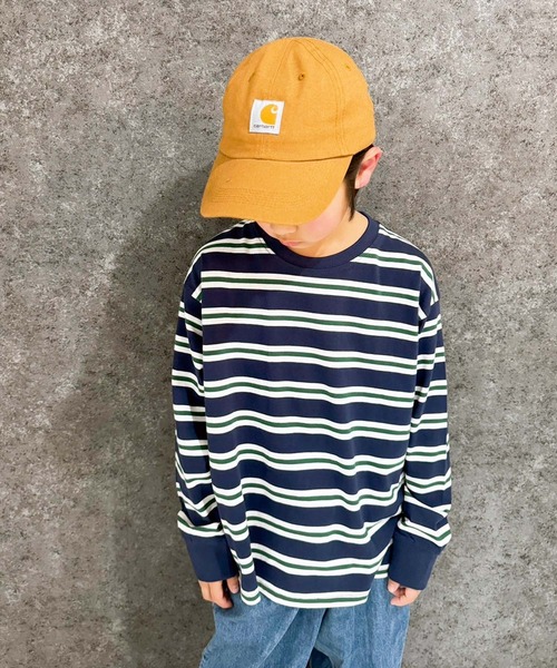 THE CASUAL(カジュアル)の「【ユニセックス】オーバーサイズ ボーダーロンT(Tシャツ/カットソー・キッズ・チャコール/ベージュ/ネイビー/パープル/ダークグリーン/ブラック・110cm/130cm/140cm/150cm/160cm/120cm)」の11枚目の写真