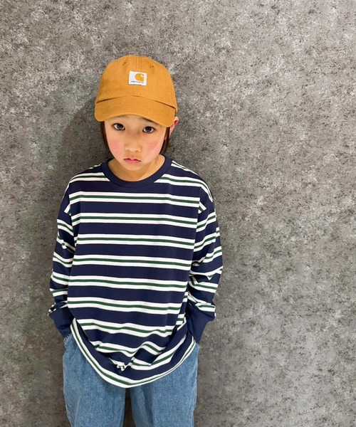 THE CASUAL(カジュアル)の「【ユニセックス】オーバーサイズ ボーダーロンT(Tシャツ/カットソー・キッズ・チャコール/ベージュ/ネイビー/パープル/ダークグリーン/ブラック・110cm/130cm/140cm/150cm/160cm/120cm)」の12枚目の写真