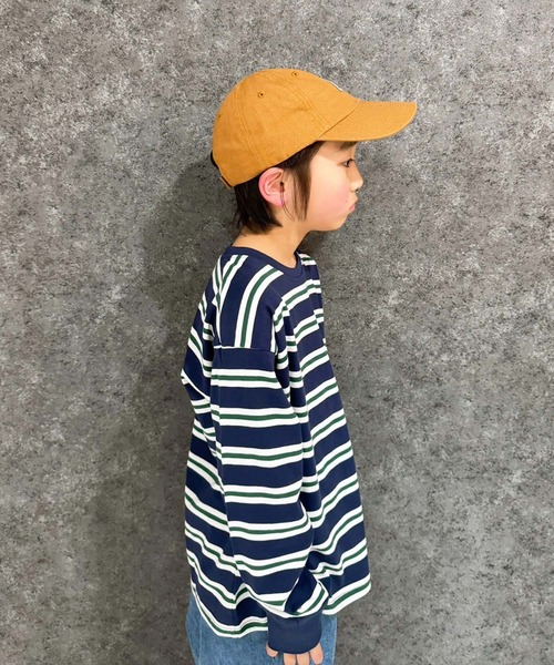THE CASUAL(カジュアル)の「【ユニセックス】オーバーサイズ ボーダーロンT(Tシャツ/カットソー・キッズ・チャコール/ベージュ/ネイビー/パープル/ダークグリーン/ブラック・110cm/130cm/140cm/150cm/160cm/120cm)」の13枚目の写真